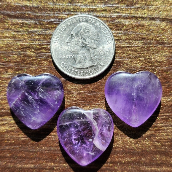 Amethyst 3 Pc Crystal Heart Carvings Gemstones Purple - Picture 11 of 11